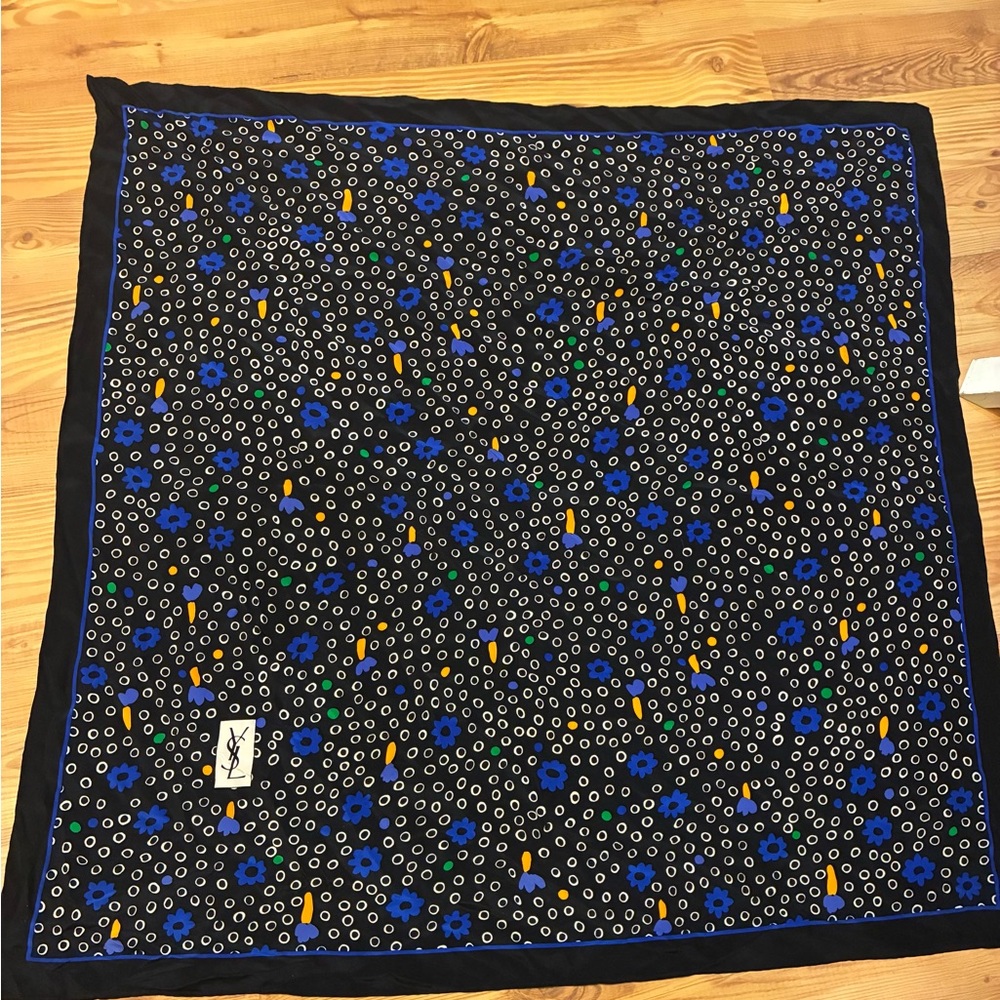 Yves Saint Laurent (YSL) Floral Dot large Scarf - VTG rolled edge tag removed.
